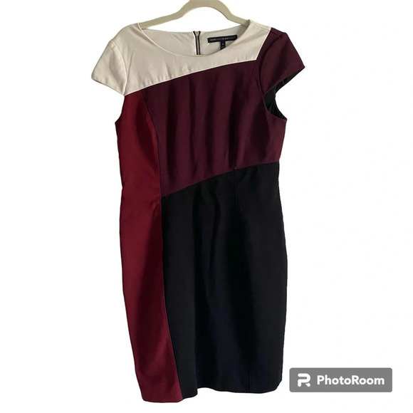 WHITE House Black Market Black and Maroon/Burgundy Scoop Neck Dress Size 12 - Picture 1 of 13